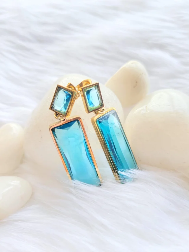 Rectangle Stone Dangler Earrings - Blue