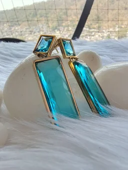 Rectangle Stone Dangler Earrings - Blue