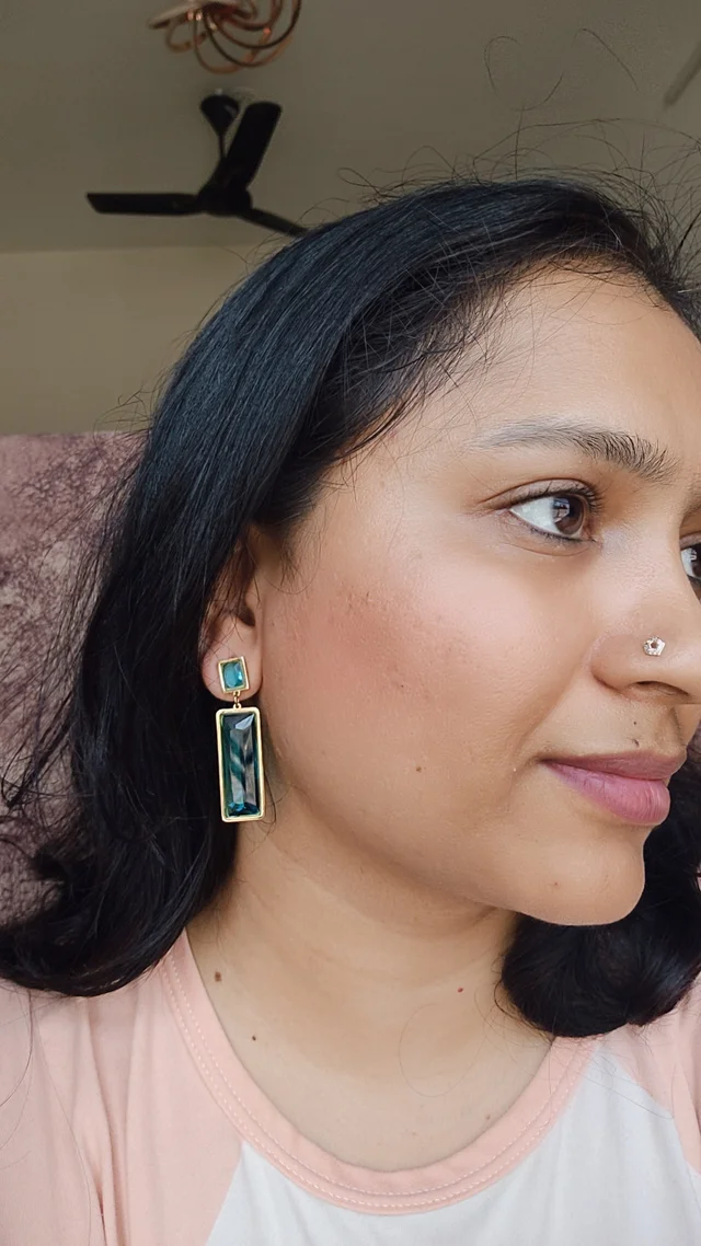 Rectangle Stone Dangler Earrings - Blue