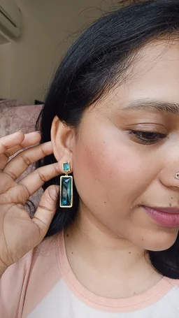 Rectangle Stone Dangler Earrings - Blue