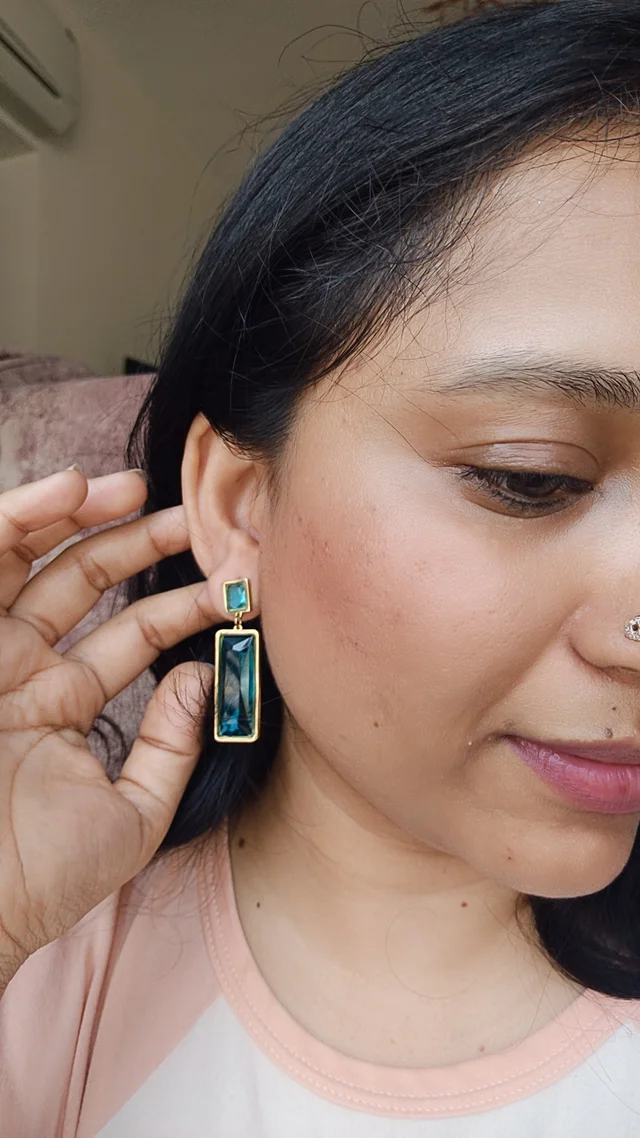 Rectangle Stone Dangler Earrings - Blue