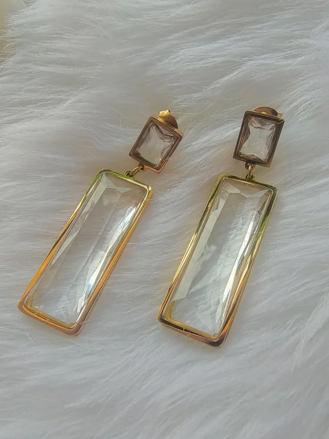Rectangle Stone Dangler Earrings - White