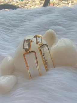 Rectangle Stone Dangler Earrings - White