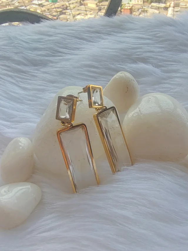 Rectangle Stone Dangler Earrings - White
