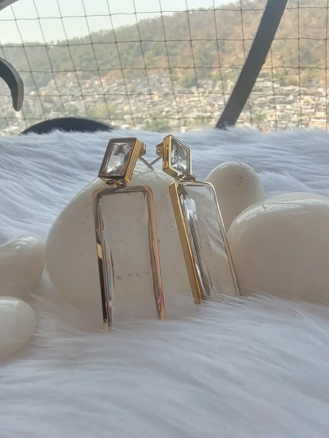 Rectangle Stone Dangler Earrings - White