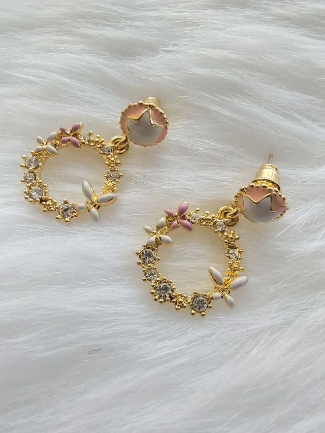 Cute Flower Wreath Earrings Pink
