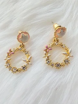 Cute Flower Wreath Earrings Pink