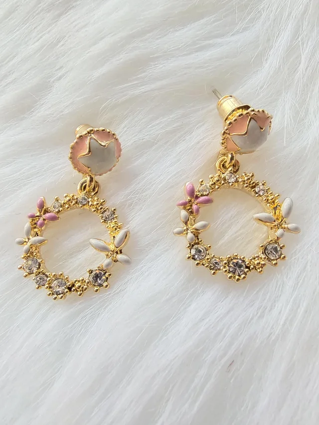 Cute Flower Wreath Earrings Pink