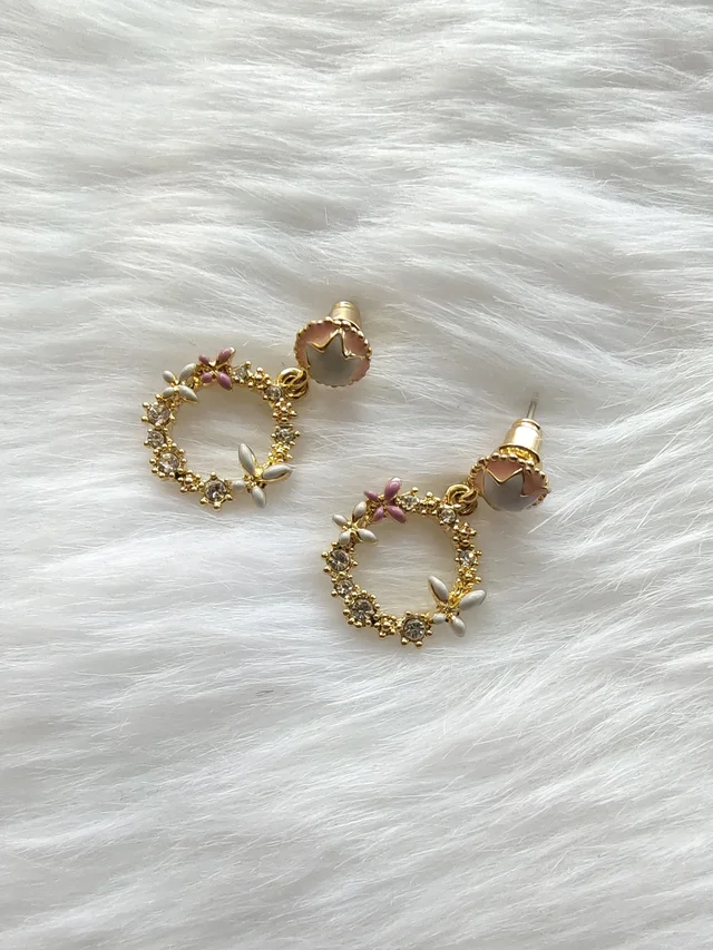 Cute Flower Wreath Earrings Pink