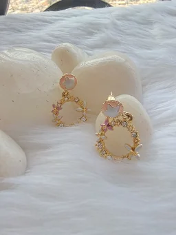 Cute Flower Wreath Earrings Pink