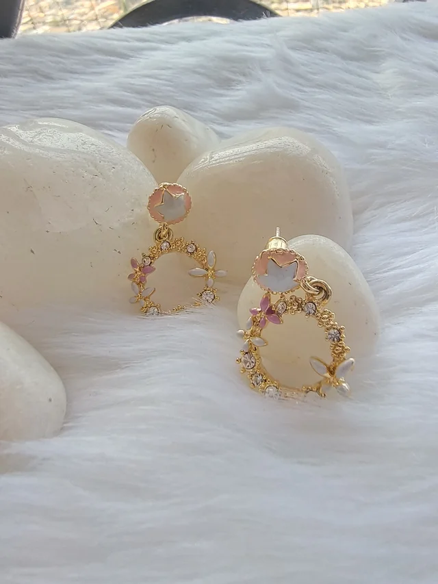 Cute Flower Wreath Earrings Pink