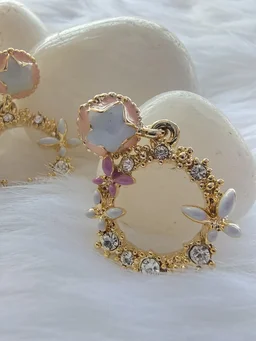 Cute Flower Wreath Earrings Pink