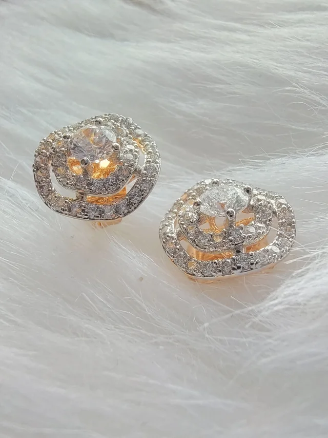American Diamonds Filled Ring In Rings Stud Earrings