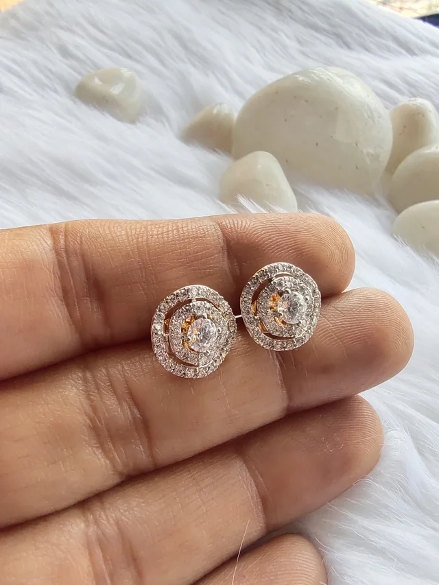 American Diamonds Filled Ring In Rings Stud Earrings
