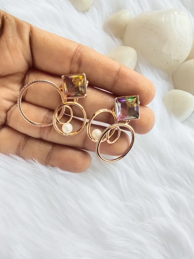 3 Ring Crystal Stainles Steel Earrings