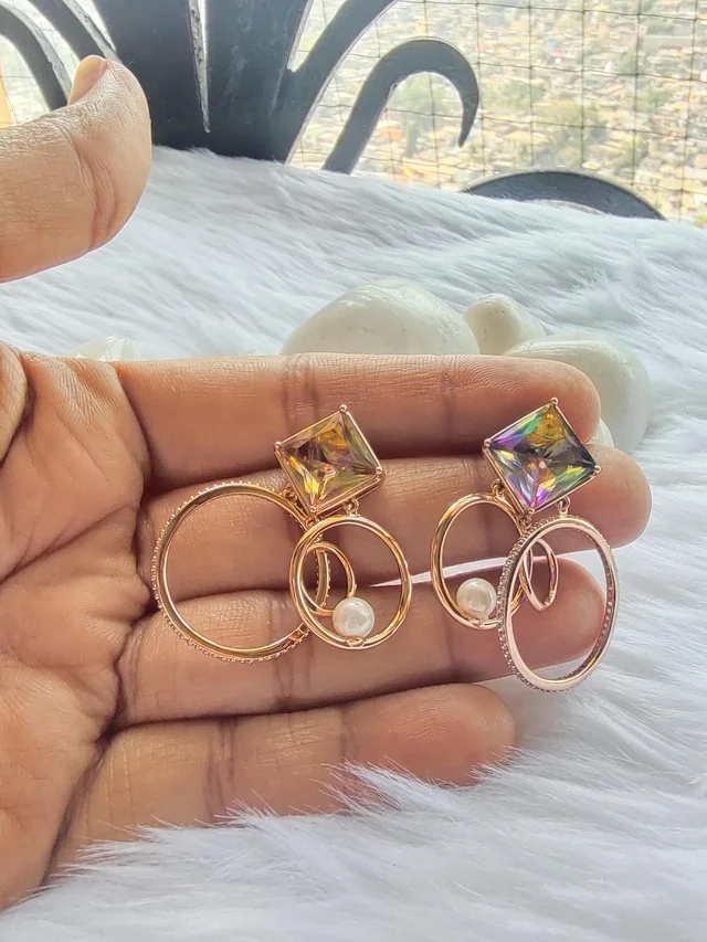 3 Ring Crystal Stainles Steel Earrings