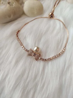 Diamond Bow With Pearl Cute Rose Gold Bracelet