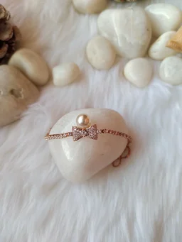 Diamond Bow With Pearl Cute Rose Gold Bracelet