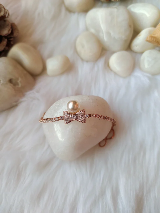 Diamond Bow With Pearl Cute Rose Gold Bracelet