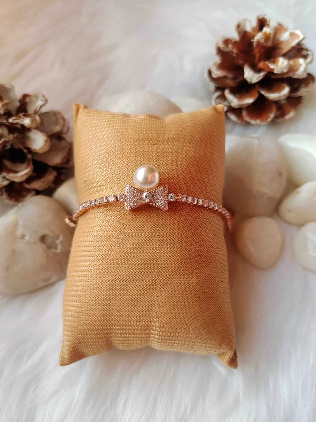 Diamond Bow With Pearl Cute Rose Gold Bracelet