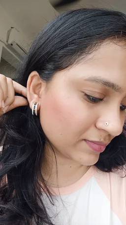 Stainless Steel Black Stone And Diamonds Hoops- Earrings