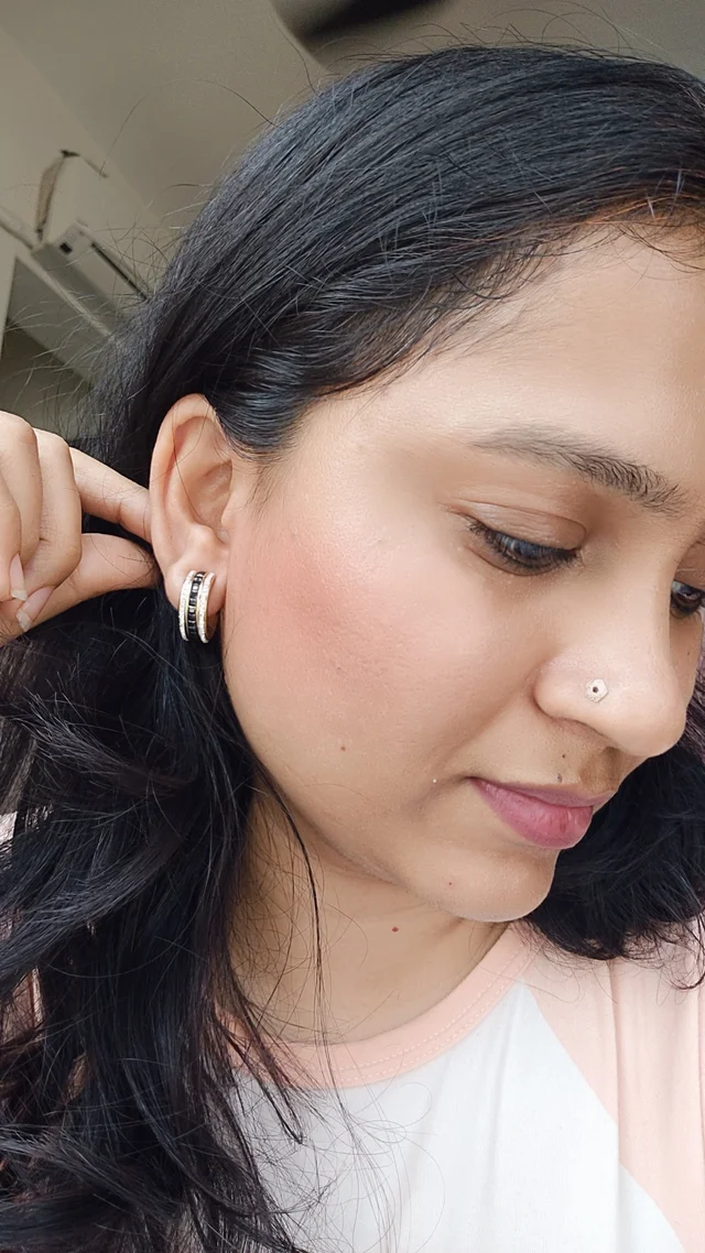 Stainless Steel Black Stone And Diamonds Hoops- Earrings