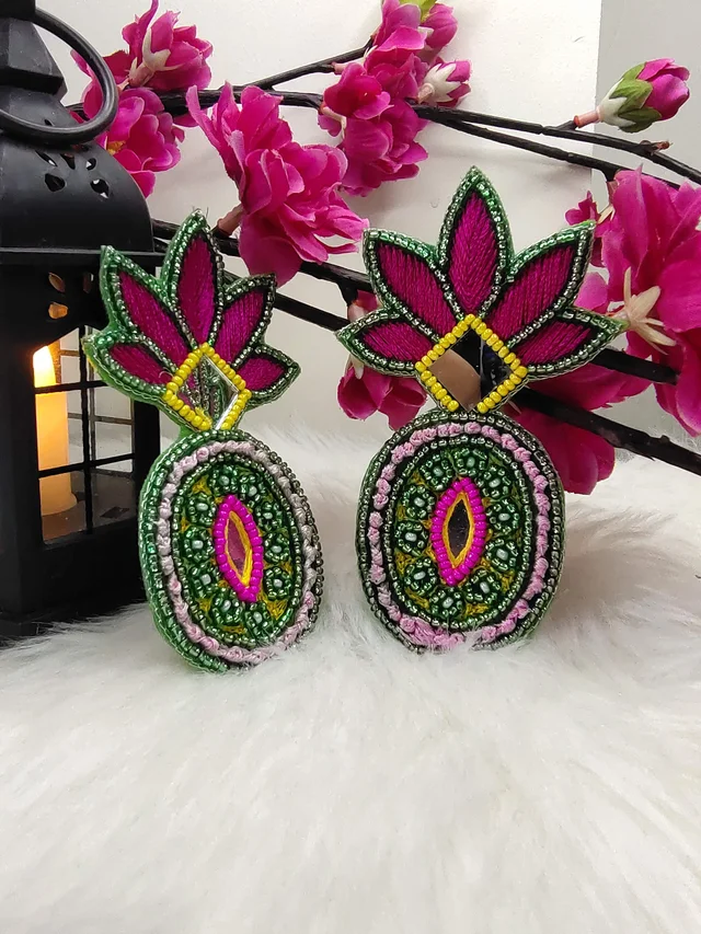 Green Kalash Beaded Earrings