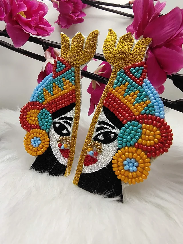 Mata Rani White Beaded Earrings