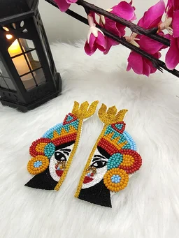 Mata Rani White Beaded Earrings