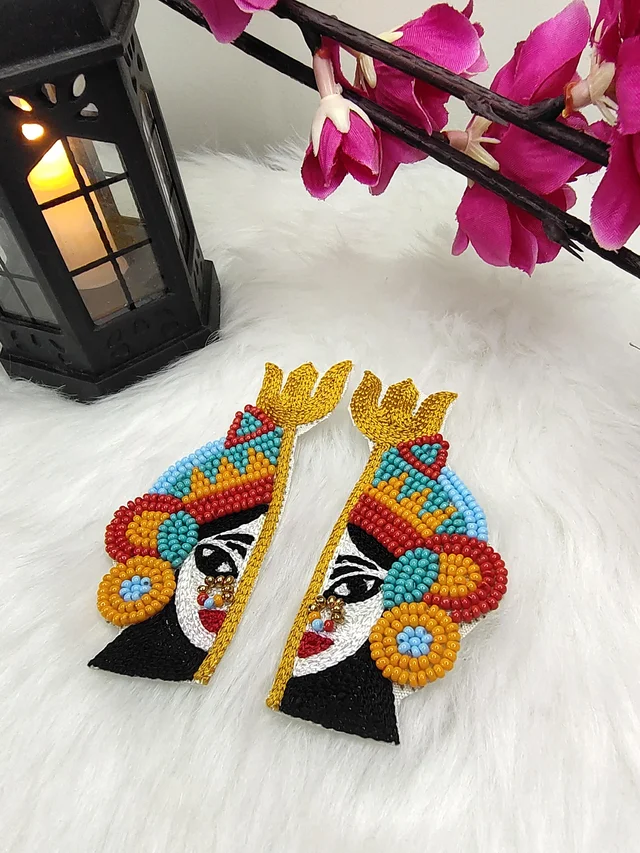 Mata Rani White Beaded Earrings
