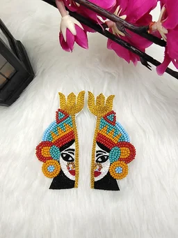 Mata Rani White Beaded Earrings