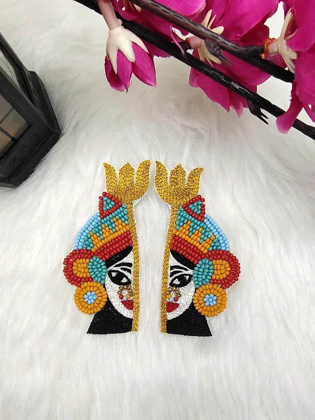 Mata Rani White Beaded Earrings