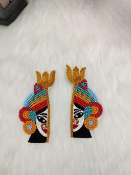 Mata Rani White Beaded Earrings