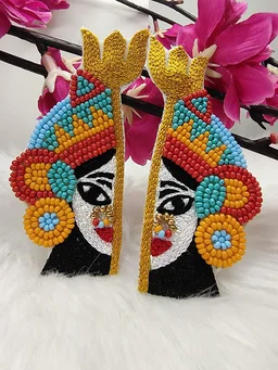 Mata Rani White Beaded Earrings