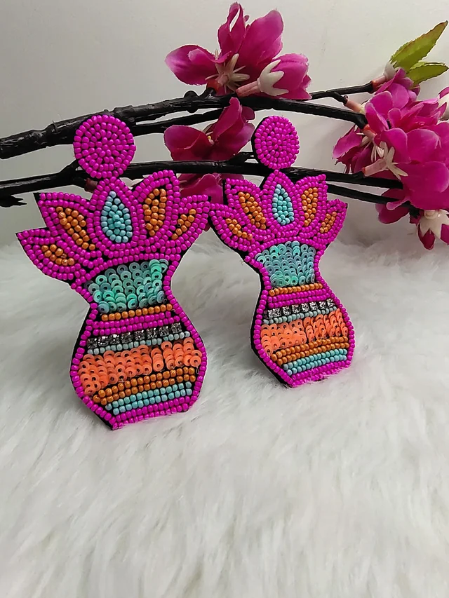 Pink Kalash Beaded Earrings