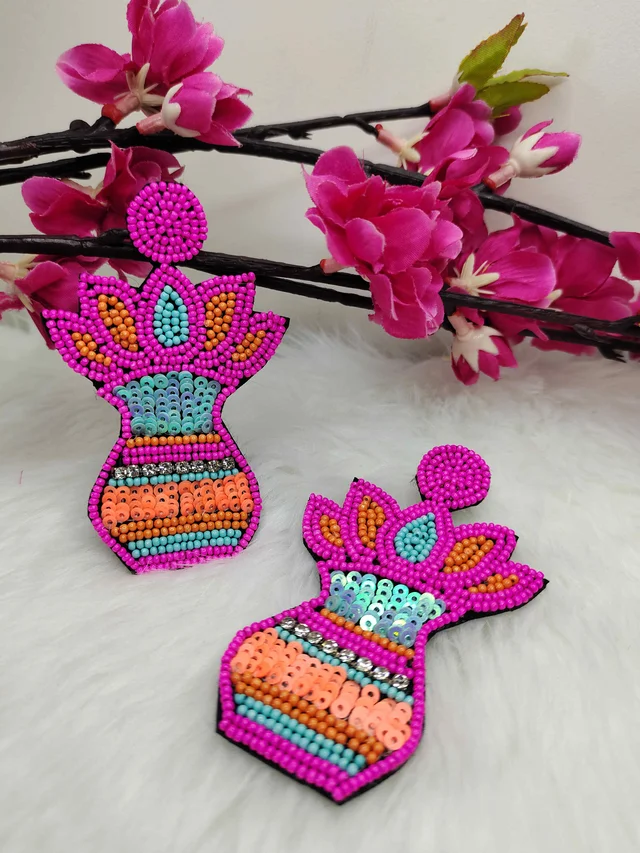Pink Kalash Beaded Earrings
