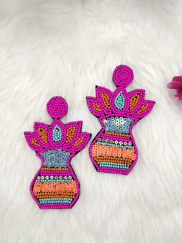 Pink Kalash Beaded Earrings