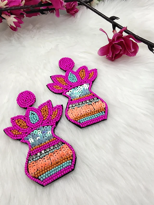 Pink Kalash Beaded Earrings