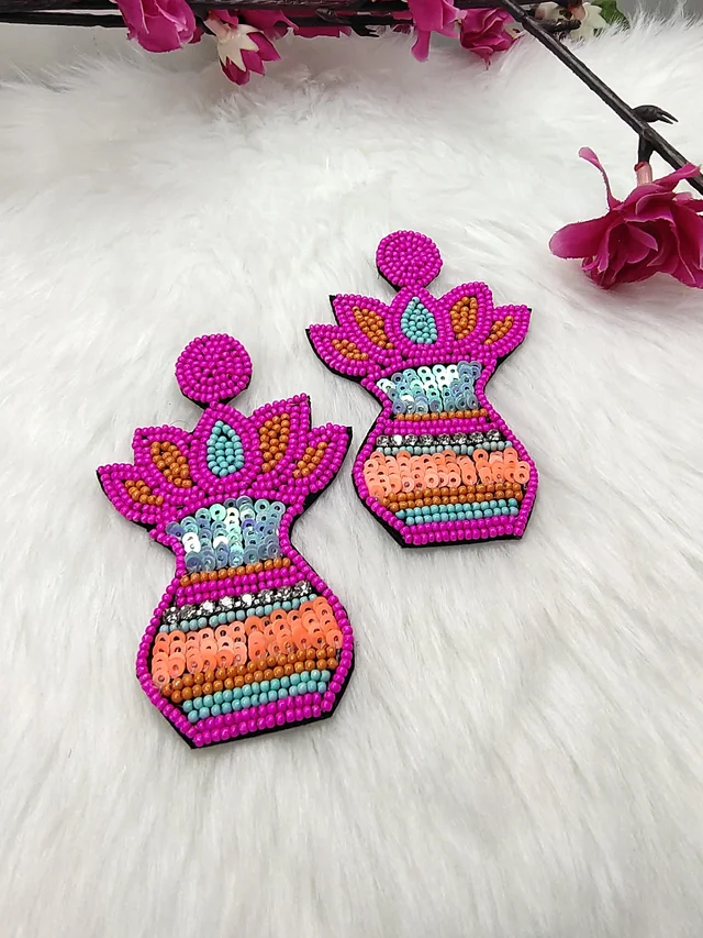 Pink Kalash Beaded Earrings