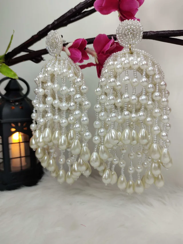 Pearl Watefall Earrings White