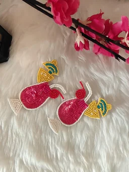 Pink Cocktail Glass Beaded Earrings
