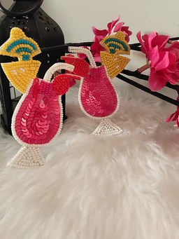 Pink Cocktail Glass Beaded Earrings