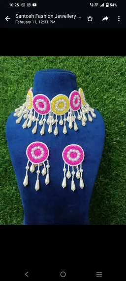 Pink And Yellow Choker Necklace Set