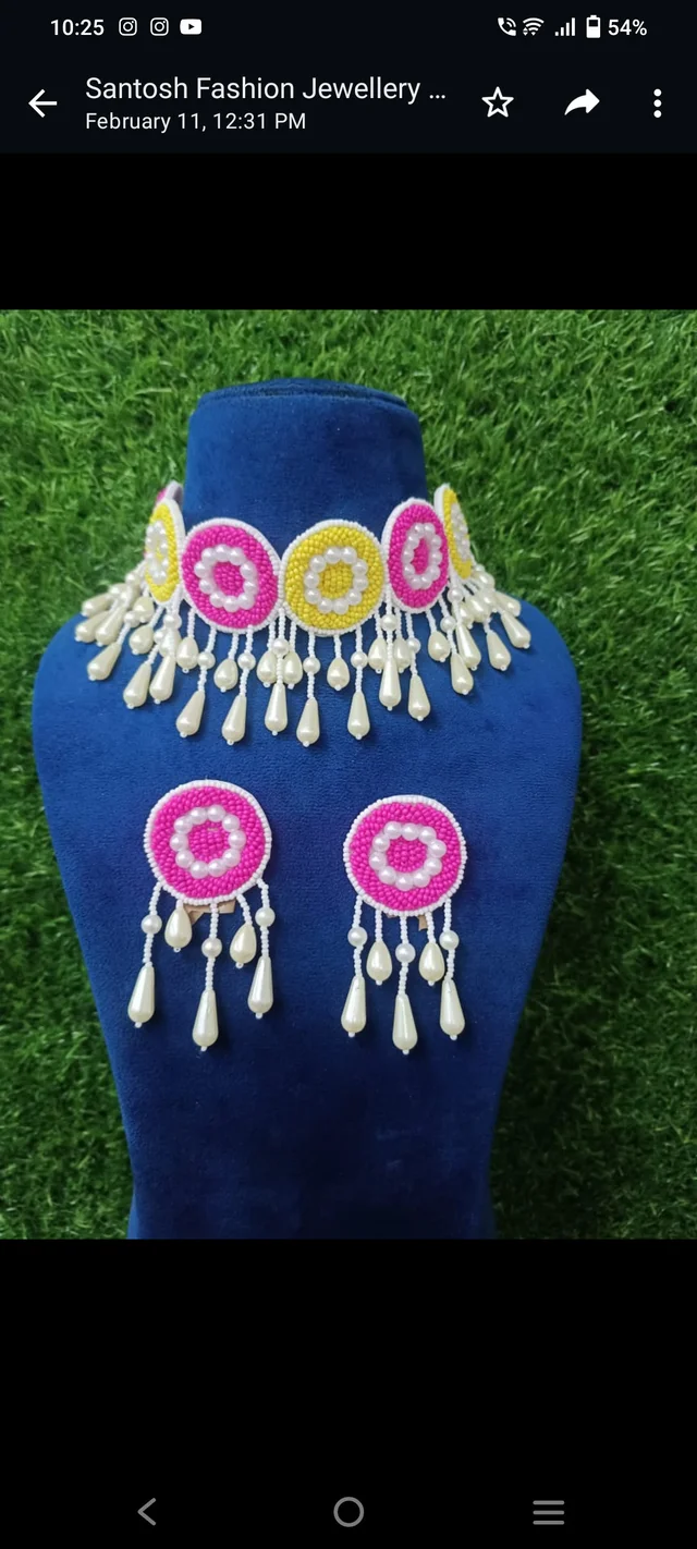 Pink And Yellow Choker Necklace Set