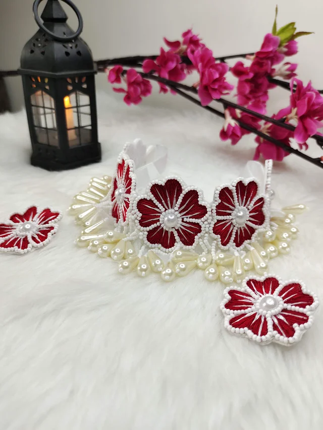 Red Flower Choker Necklace Set
