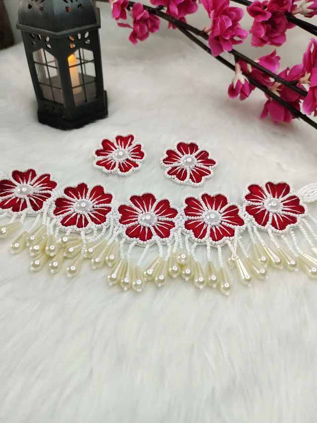 Red Flower Choker Necklace Set