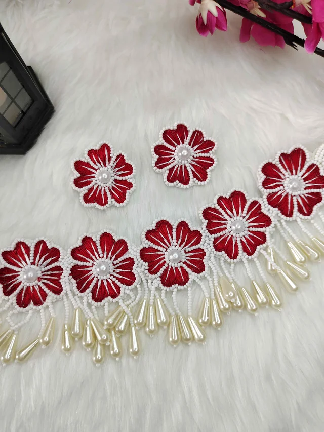 Red Flower Choker Necklace Set