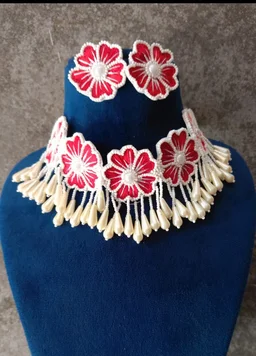 Red Flower Choker Necklace Set