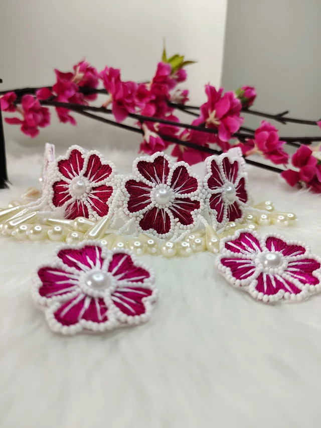 Pink Flower Choker Necklace Set