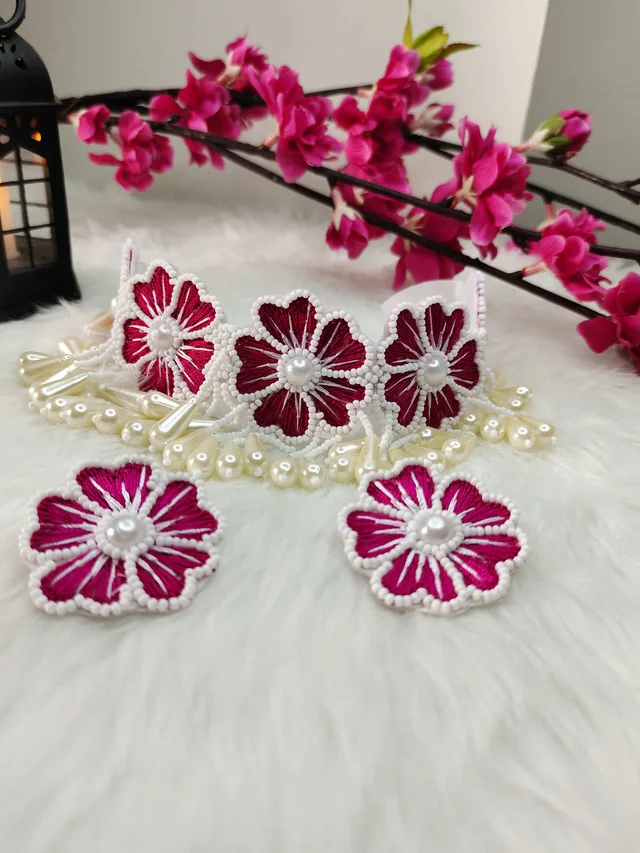 Pink Flower Choker Necklace Set